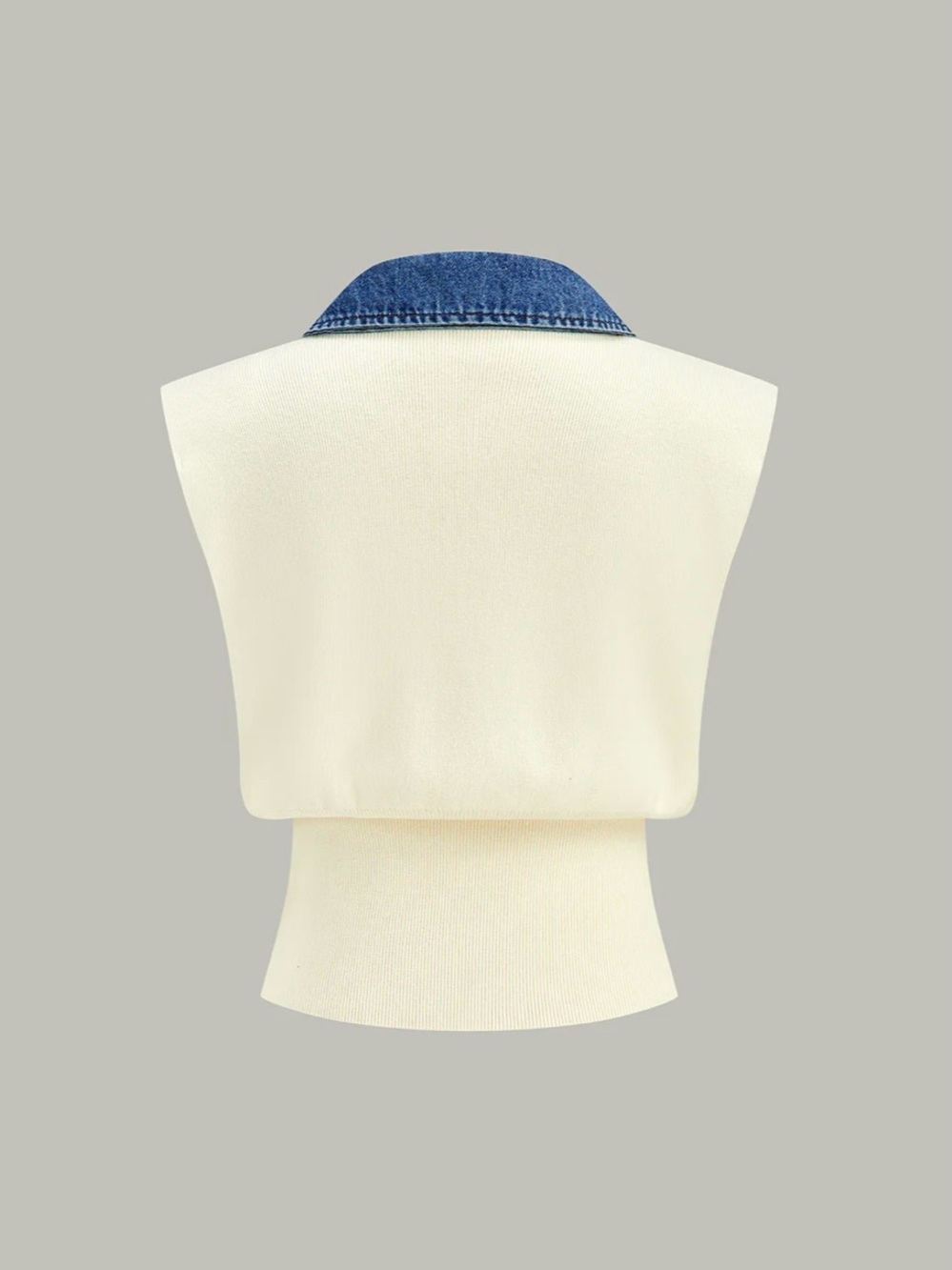 Commense Cream Knit Vest with Blue Denim Trim - Picture 3 of 14